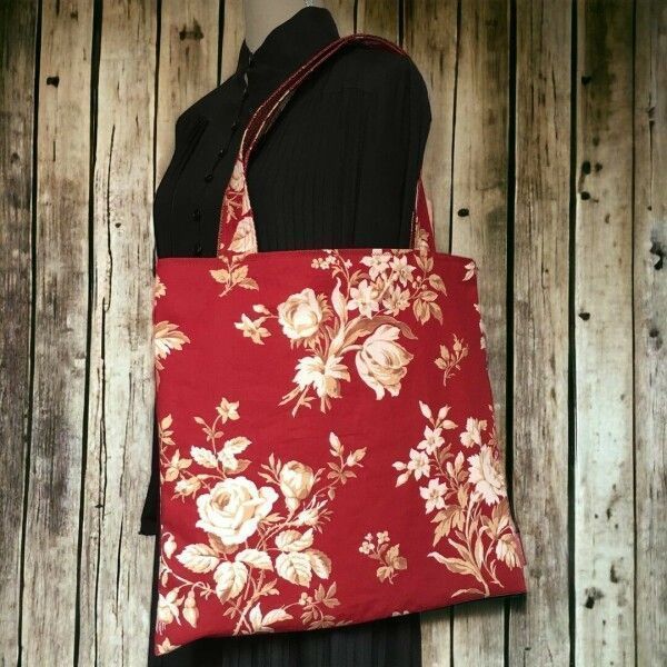 Sac Triangle Toile Ethnique feuilles Fond rouge